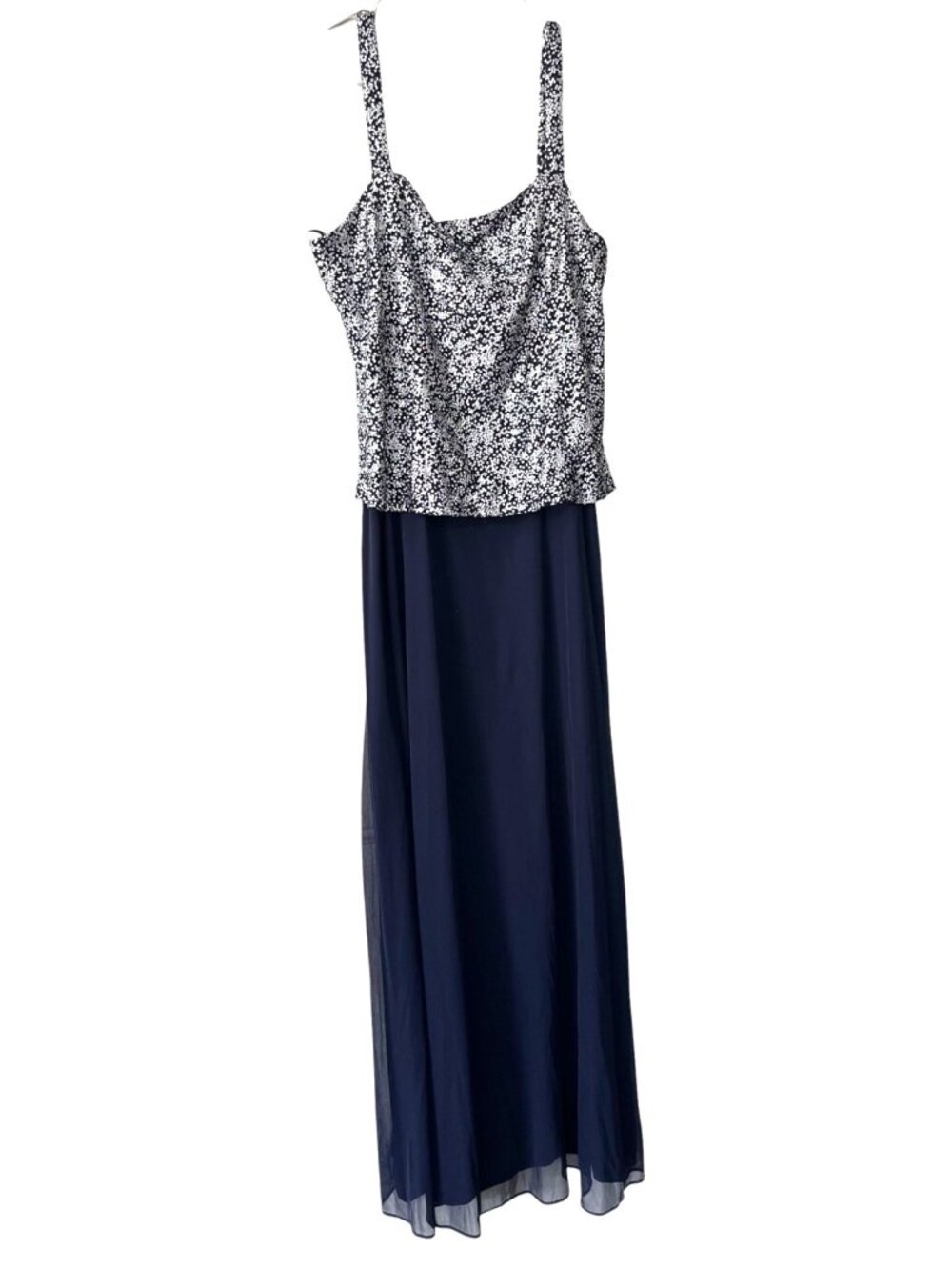 Jackie Jon Women's Navy Blue Sequin & Chiffon Maxi Dress Size 12